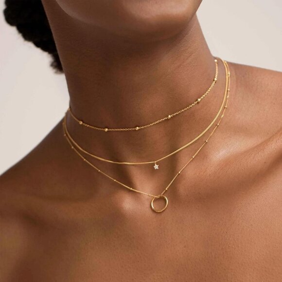 Chic 14K Gold Plated Boho Choker with Cubic Zirconia - Perfect for Layering - Picture 2 of 7